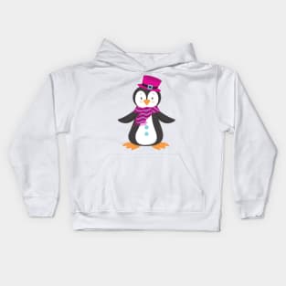 Cute Penguin, Penguin With Hat, Penguin With Scarf Kids Hoodie